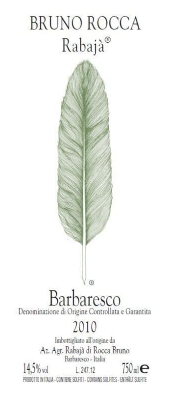 Bruno Rocca Barbaresco Rabaja 2010 Front Label