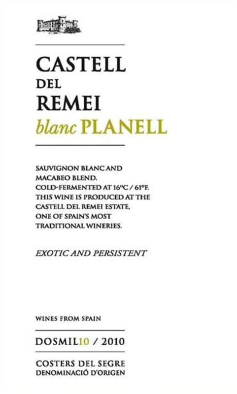 Castell del Remei Planell Blanc 2010 Front Label