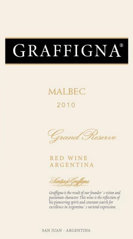 Graffigna Grand Reserve Malbec 2010 Front Label