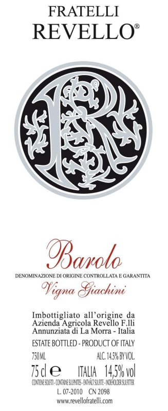 Fratelli Revello Barolo Giachini 2010 Front Label