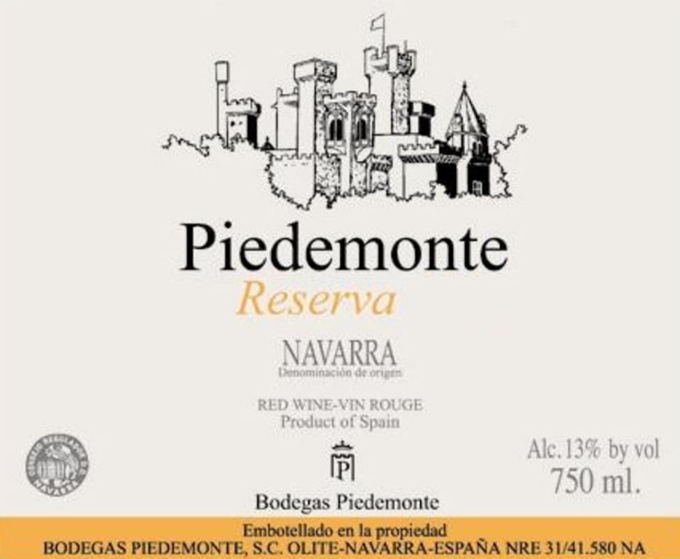 Piedemonte Navarra Riserva 2010 Front Label
