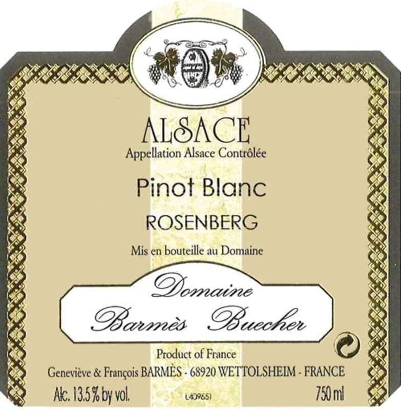 * Rosenberg Pinot Blanc 2010 Front Label
