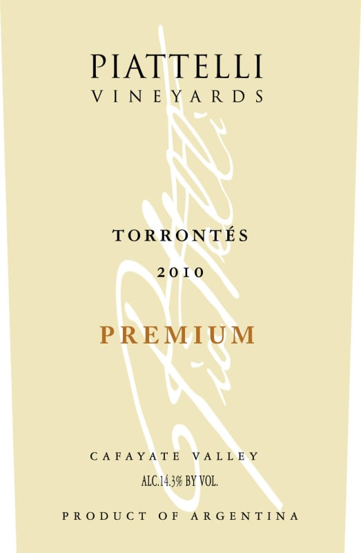 Piattelli Premium Torrontes 2010 Front Label