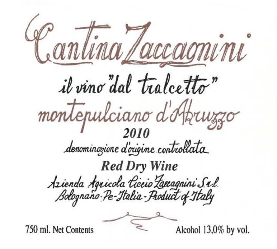 Zaccagnini Tralcetto Montepulciano d'Abruzzo 2010 Front Label