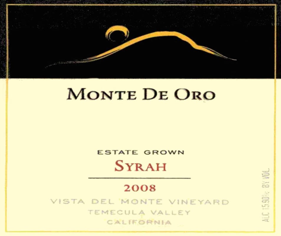Monte de Oro Vista del Monte Vineyard Syrah 2008 Front Label