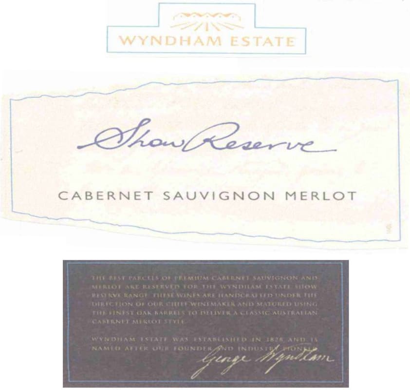 Wyndham Show Reserve Cabernet Merlot 2011 Front Label