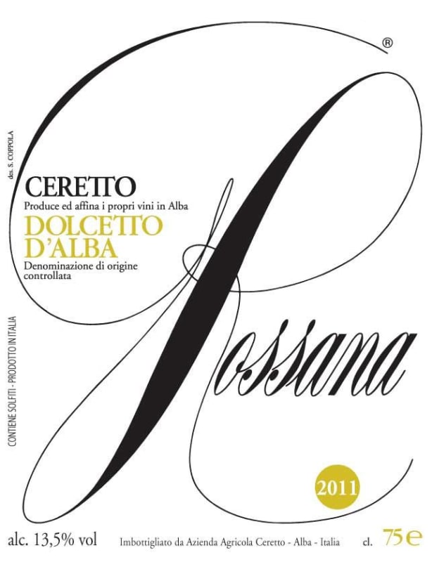 Ceretto Dolcetto d'Alba Rossana 2011 Front Label