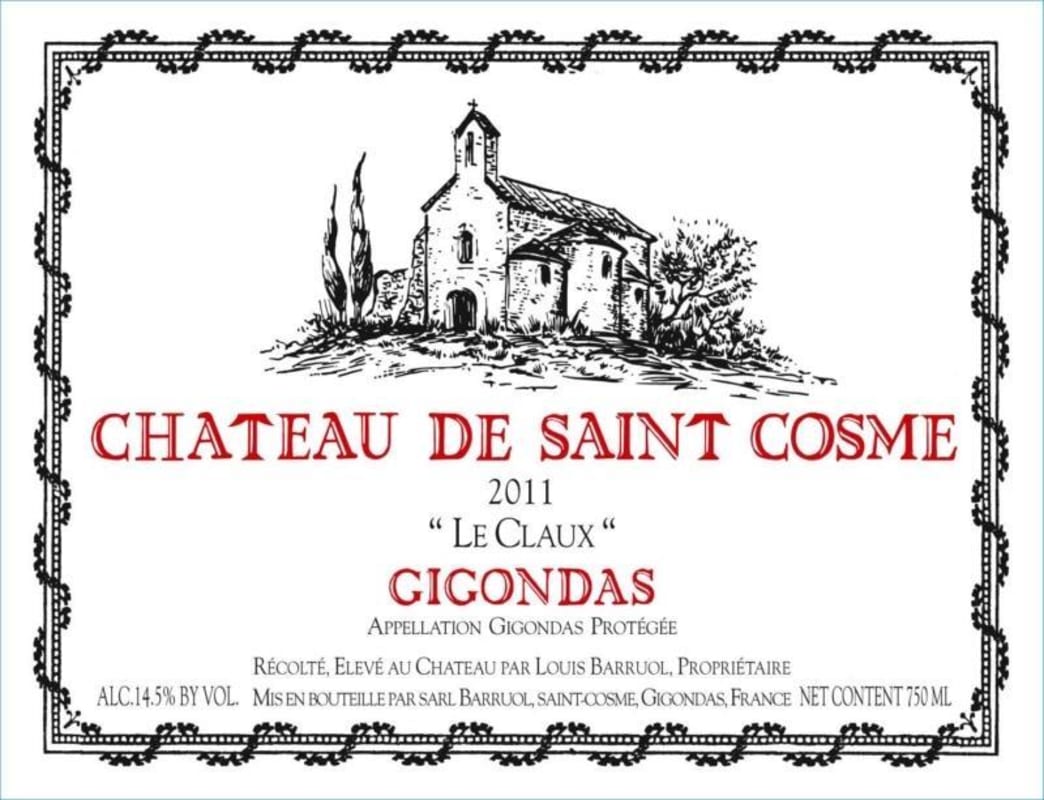 Chateau de Saint Cosme Gigondas Le Claux 2011 Front Label