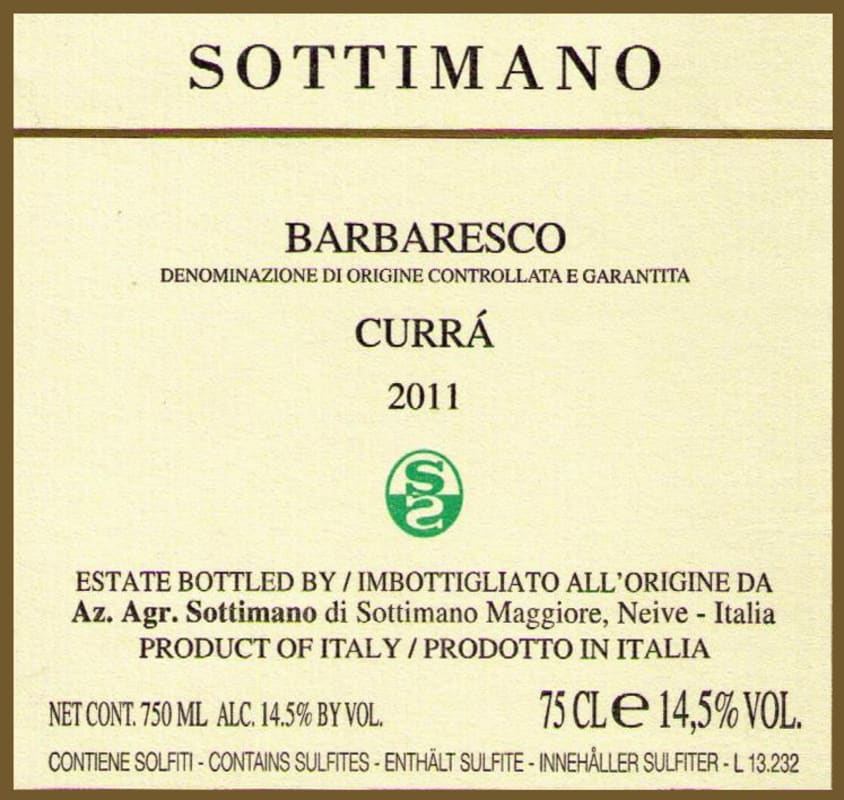 Sottimano Barbaresco Curra 2011 Front Label
