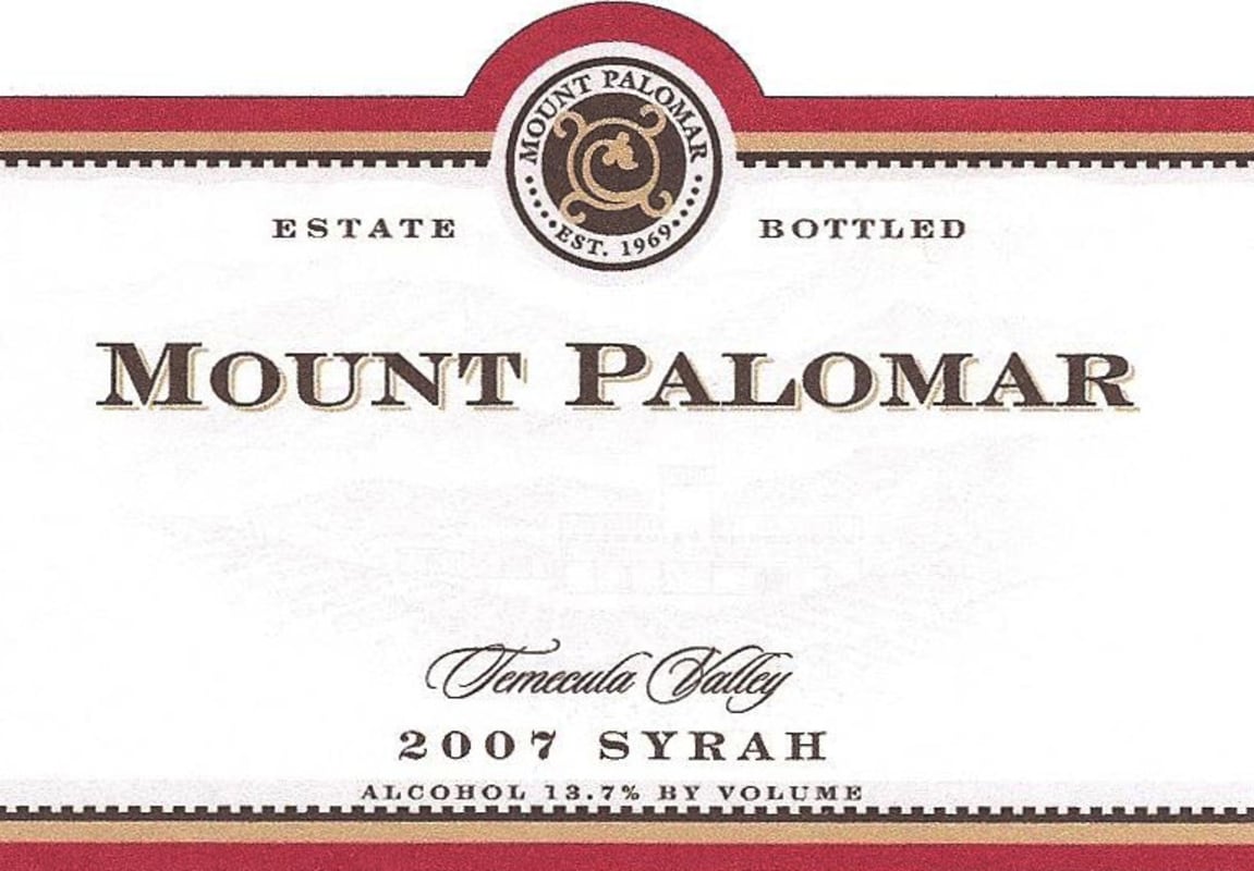 Mount Palomar Winery Syrah 2007 Front Label