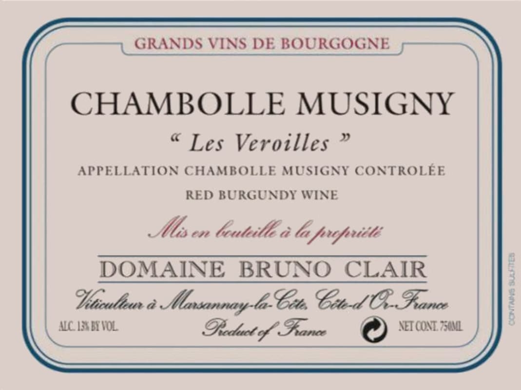 Bruno Clair Chambolle Musigny Les Veroilles 2011 Front Label
