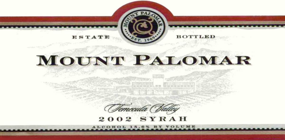 Mount Palomar Winery Syrah 2002 Front Label