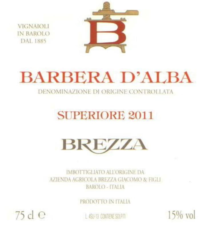 Brezza Barbera d'Alba Superiore 2011 Front Label