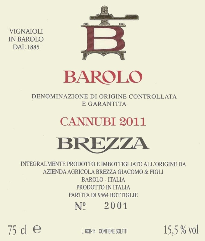 Brezza Barolo Cannubi 2011 Front Label
