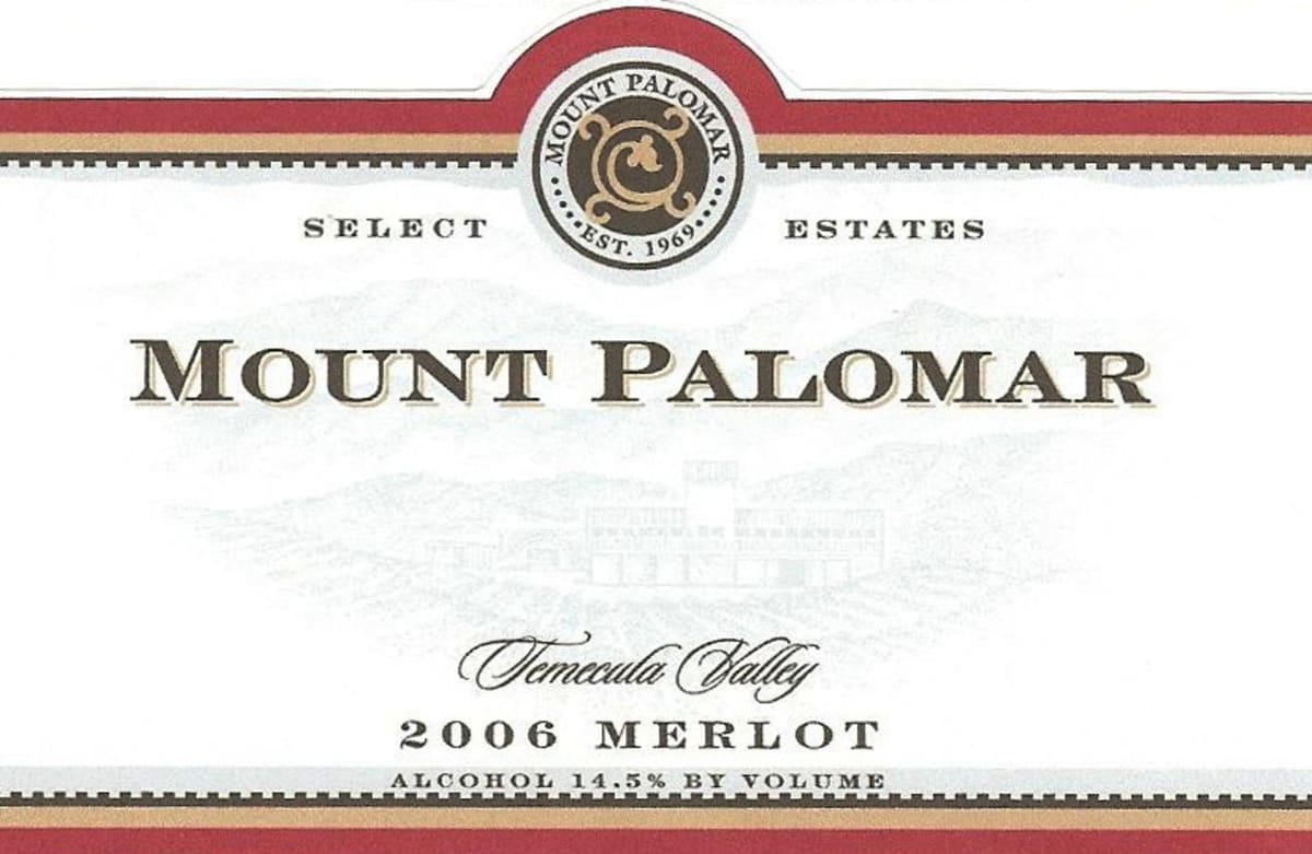 Mount Palomar Winery Merlot 2006 Front Label