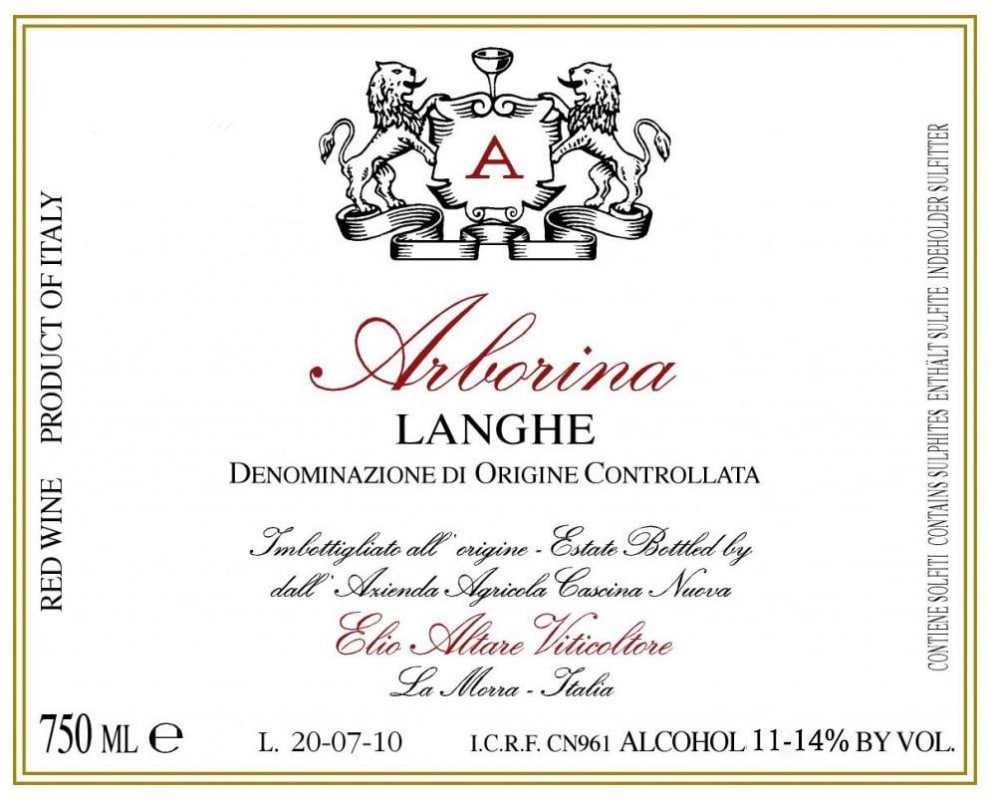 Elio Altare Langhe Arborina 2011 Front Label