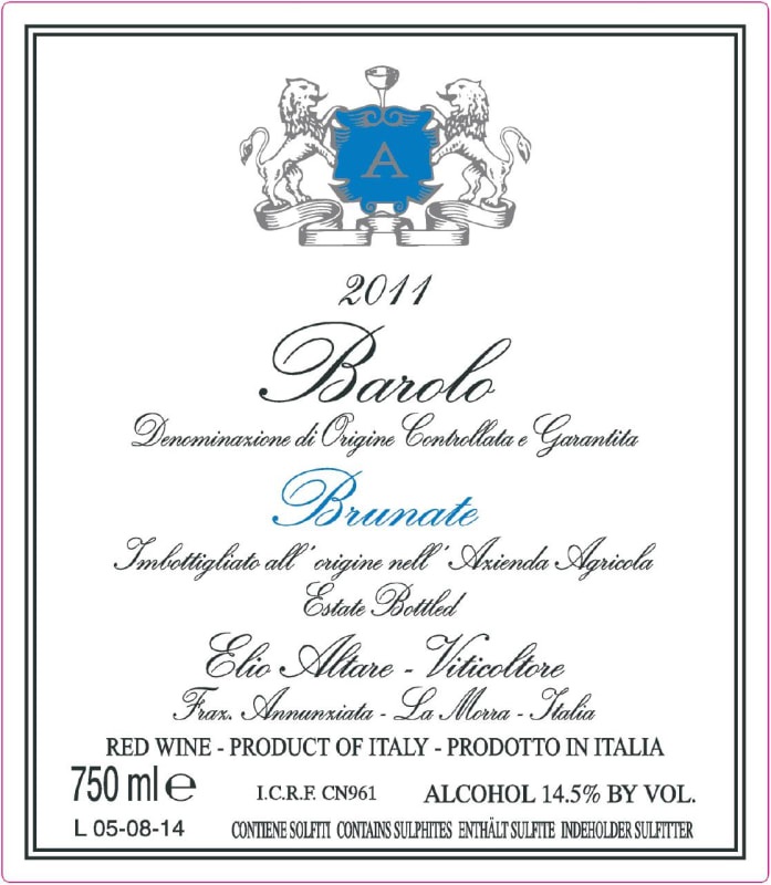 Elio Altare Barolo Brunate 2011 Front Label