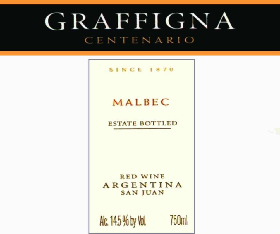 Graffigna Centenario Malbec 2011 Front Label