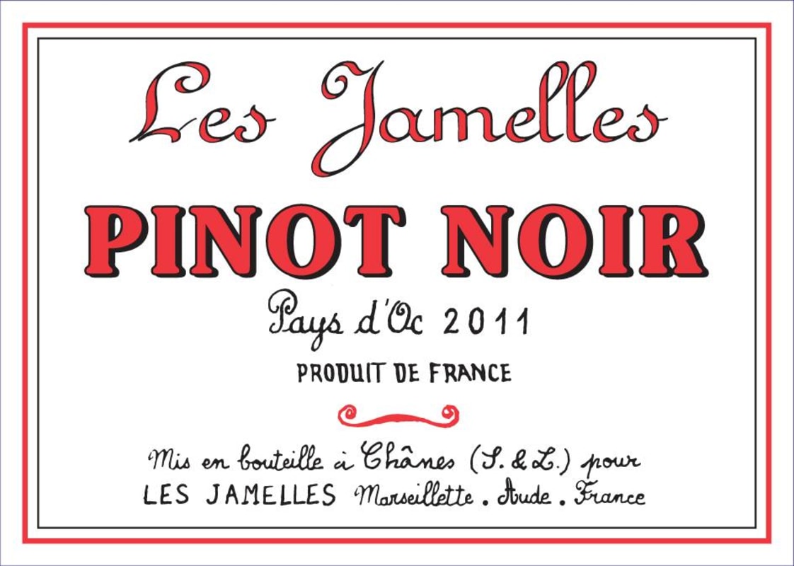 Les Jamelles Vins de Pays D'Oc Pinot Noir 2011 Front Label