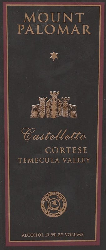 Mount Palomar Winery Castelletto Cortese 2013 Front Label