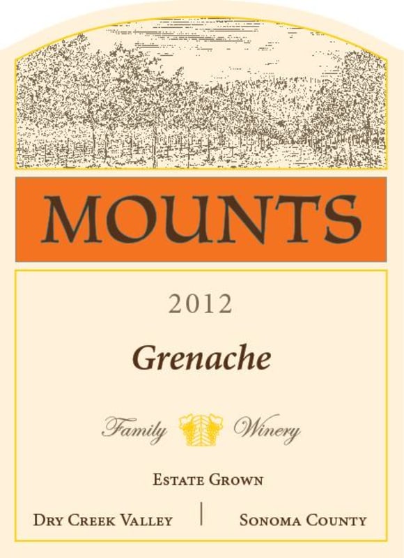 Mounts Family Winery Estate Grown Grenache 2012 Front Label