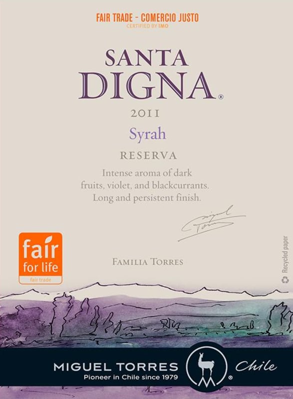 Miguel Torres Santa Digna Riserva Shiraz 2011 Front Label