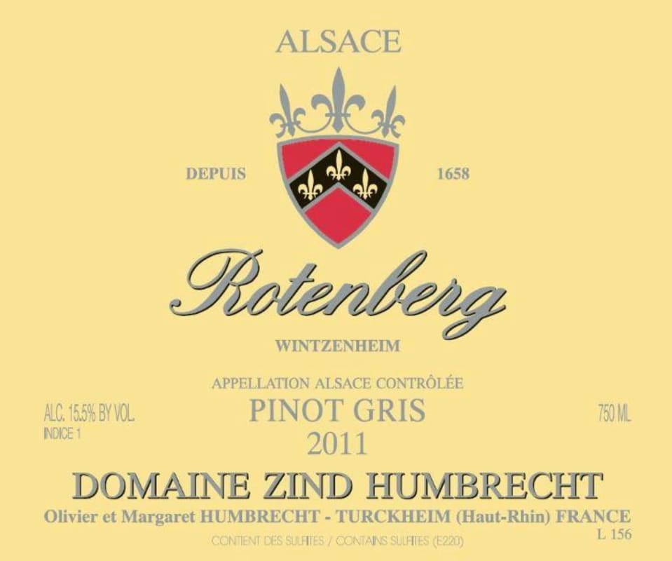 Zind-Humbrecht Rotenberg Pinot Gris 2011 Front Label