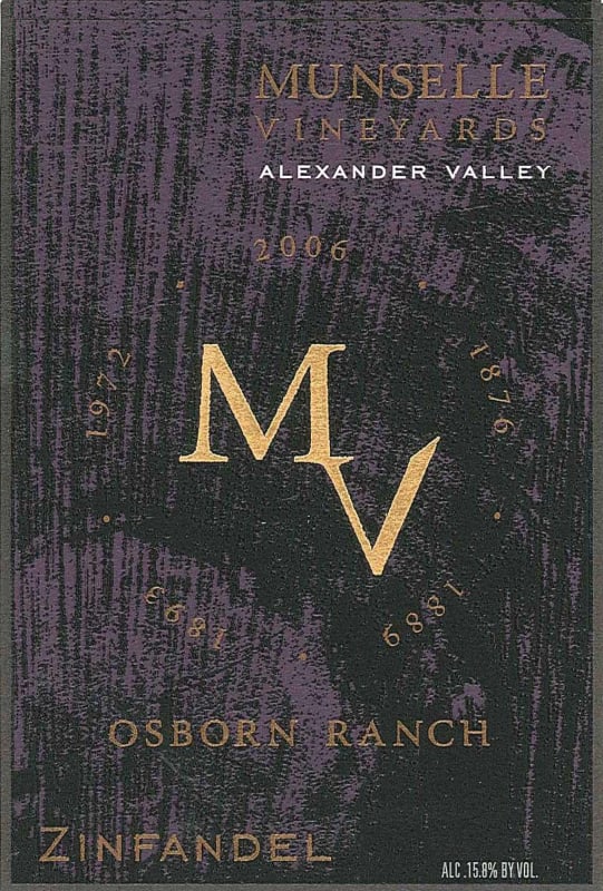 Munselle Vineyards Osborn Ranch Zinfandel 2011 Front Label
