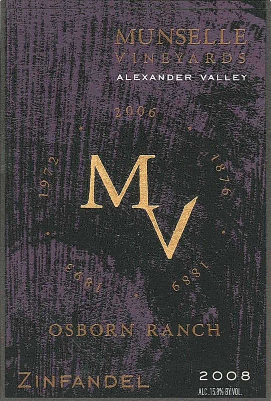 Munselle Vineyards Osborn Ranch Zinfandel 2008 Front Label