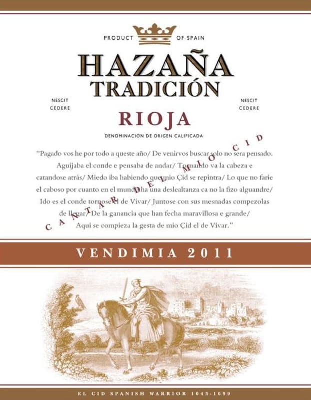Hazana Rioja Tradicion 2011 Front Label