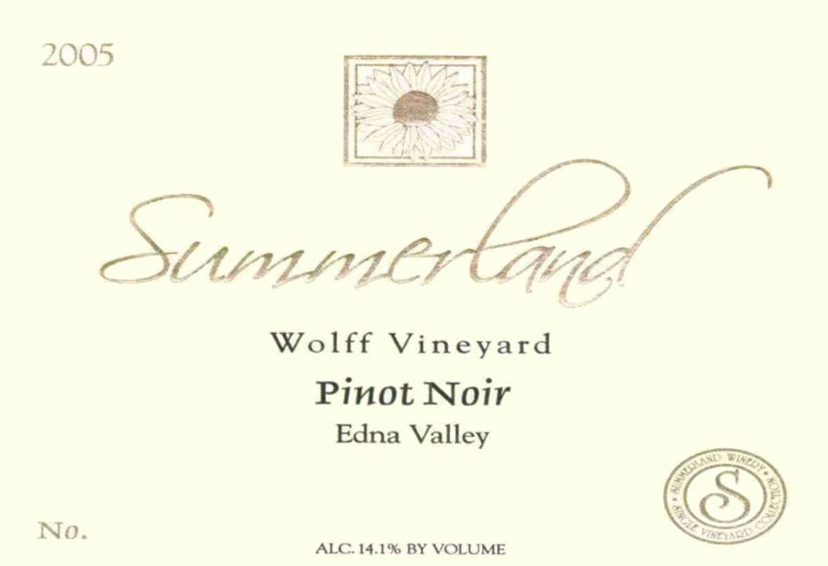 Summerland Wolff Vineyard Pinot Noir 2005 Front Label