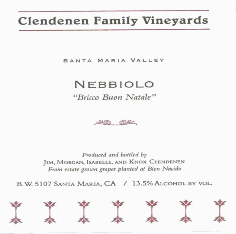 Au Bon Climat Clendenen Family Vineyards Bricco Buon Natale Nebbiolo 2001 Front Label