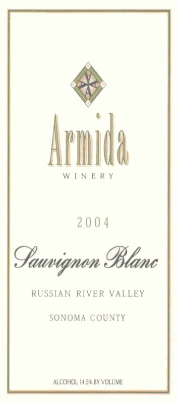 Armida Russian River Valley Sauvignon Blanc 2004 Front Label
