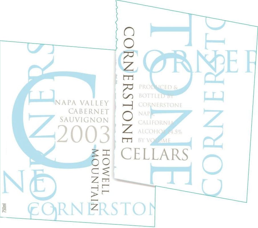 Cornerstone Cellars Cabernet Sauvignon 2003 Front Label