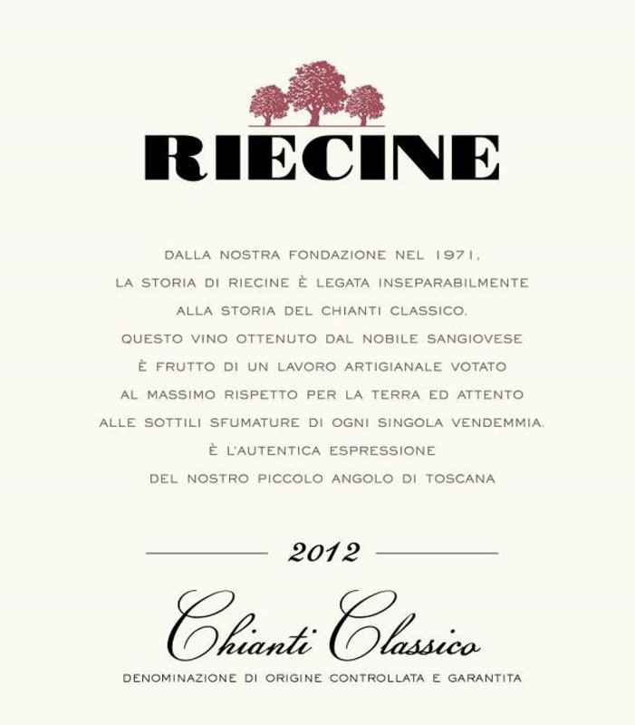 Riecine Chianti Classico 2012 Front Label