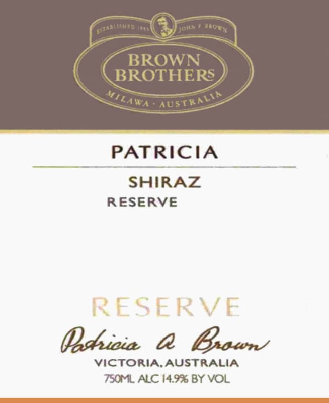 Brown Brothers Patricia Reserve Shiraz 2012 Front Label