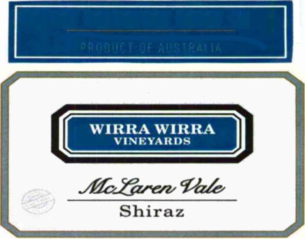 Wirra Wirra McLaren Vale Shiraz 2012 Front Label