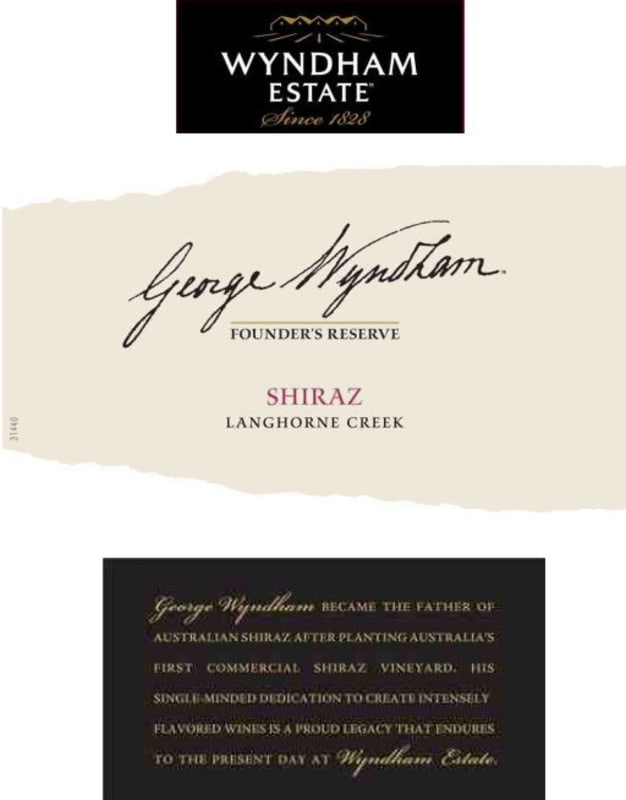 Wyndham George Wyndham Founder's Reserve Shiraz 2012 Front Label