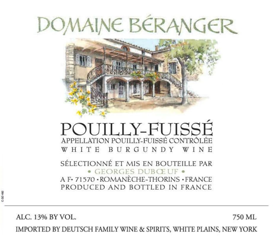 Duboeuf Domaine Beranger Pouilly-Fuisse 2012 Front Label