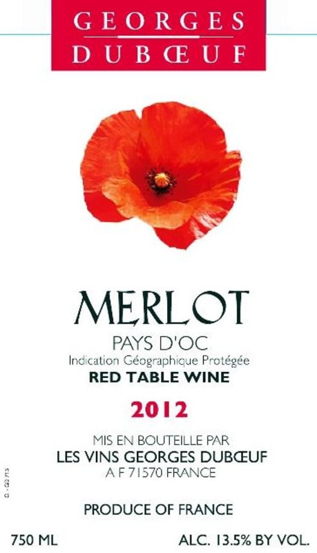 Duboeuf Merlot 2012 Front Label