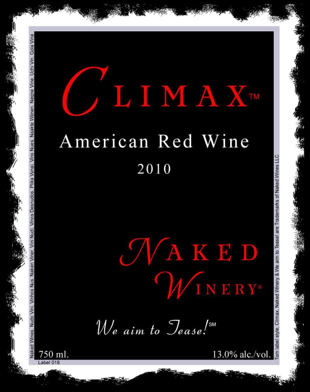 Naked Winery Climax American Red 2010 Front Label
