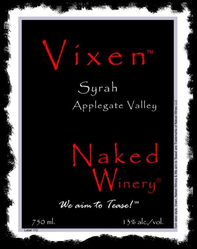 Naked Winery Vixen Syrah 2012 Front Label