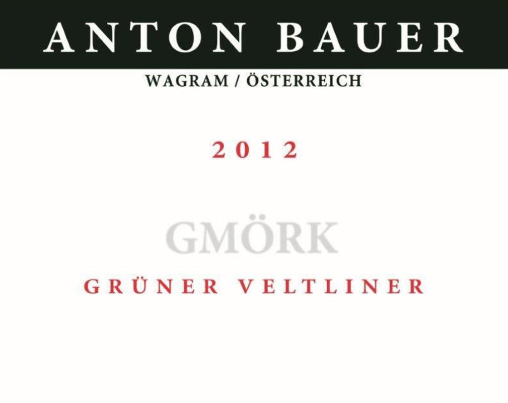 Anton Bauer Gmork Gruner Veltliner 2012 Front Label