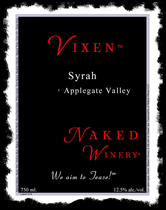 Naked Winery Vixen Syrah 2014 Front Label