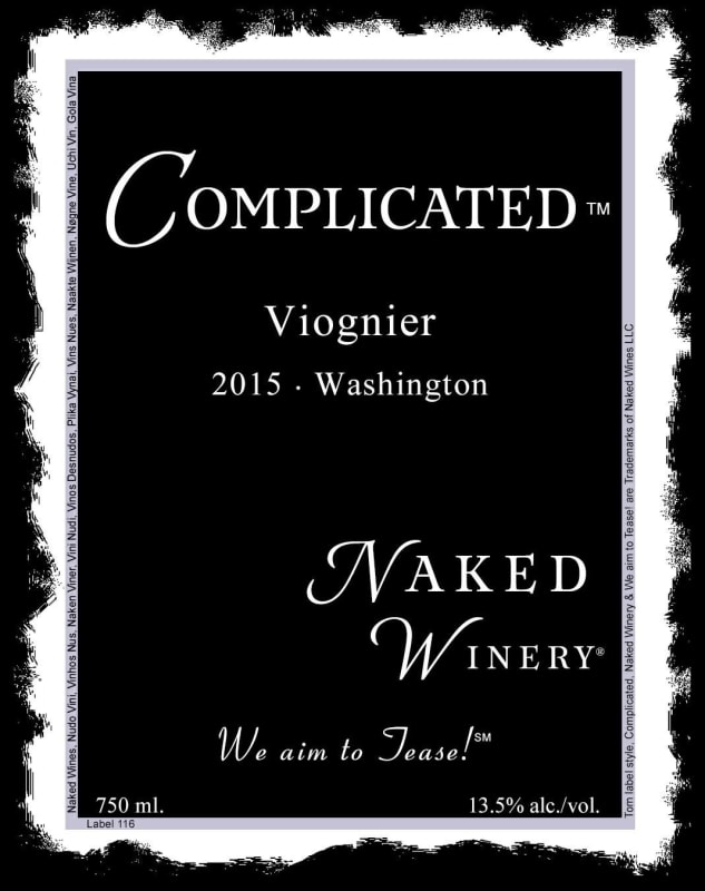 Naked Winery Complicated Viognier 2015 Front Label