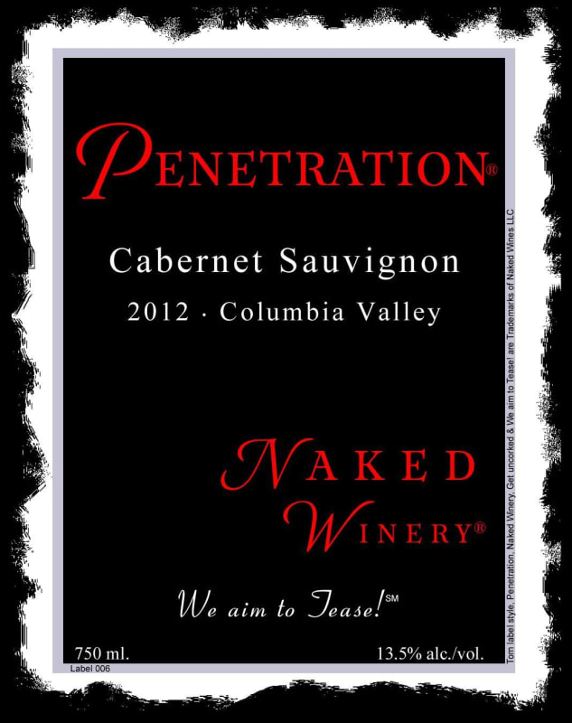 Naked Winery Penetration Cabernet Sauvignon 2012 Front Label