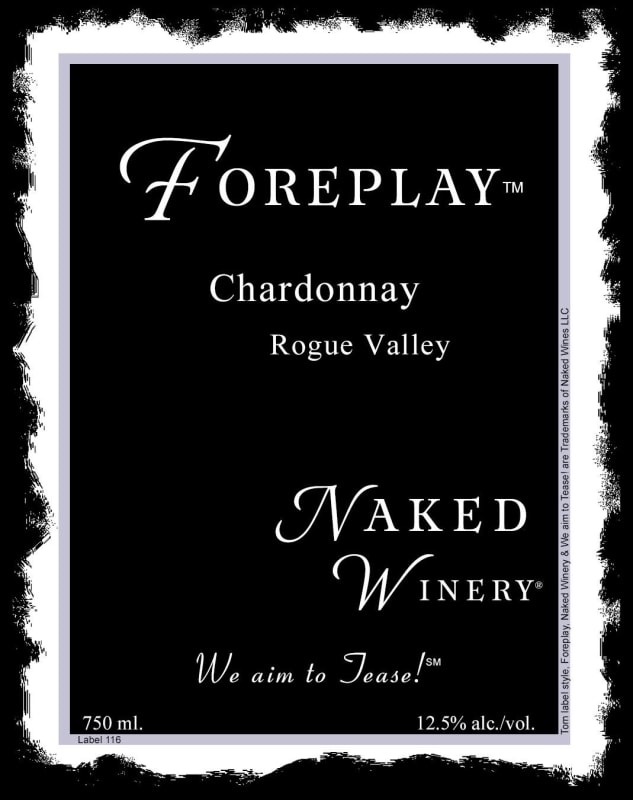 Naked Winery Foreplay Chardonnay 2015 Front Label