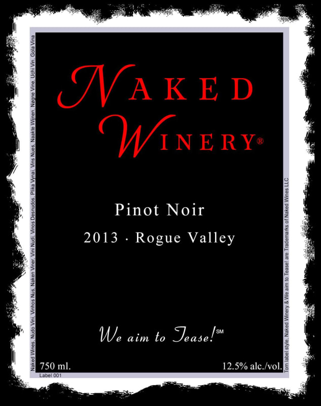 Naked Winery Pinot Noir 2013 Front Label