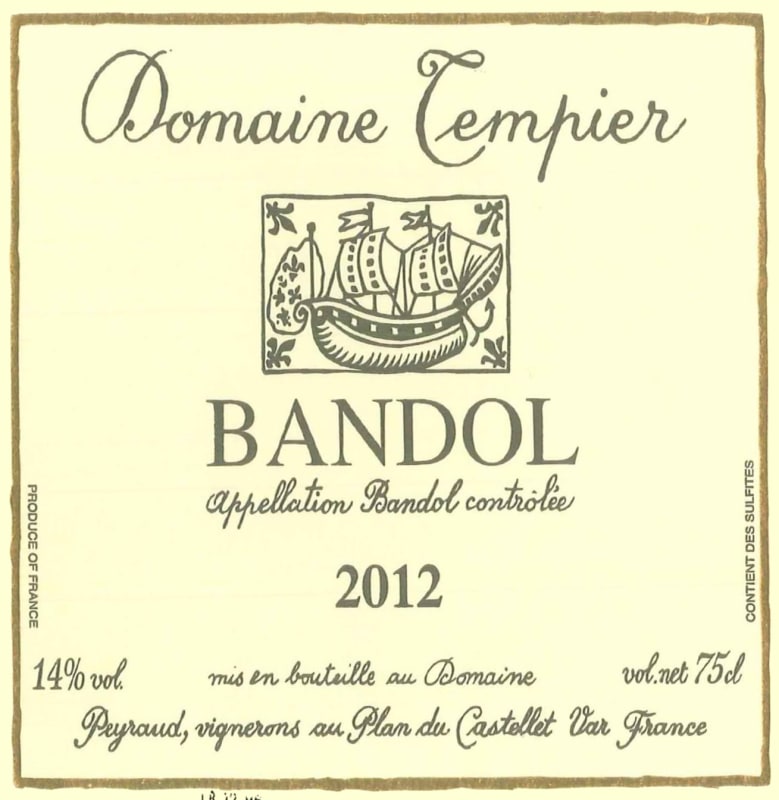 Domaine Tempier Bandol Rouge 2012 Front Label