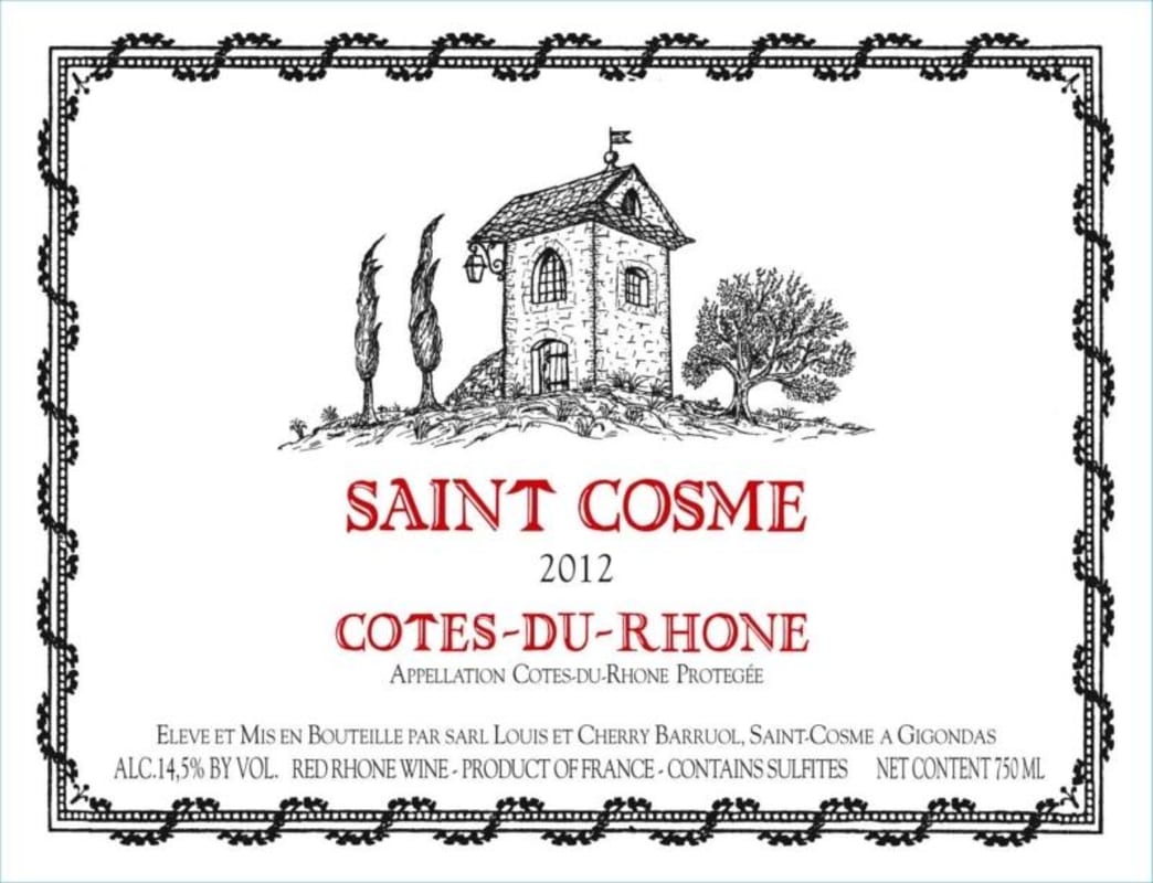 Chateau de Saint Cosme Cotes du Rhone 2012 Front Label